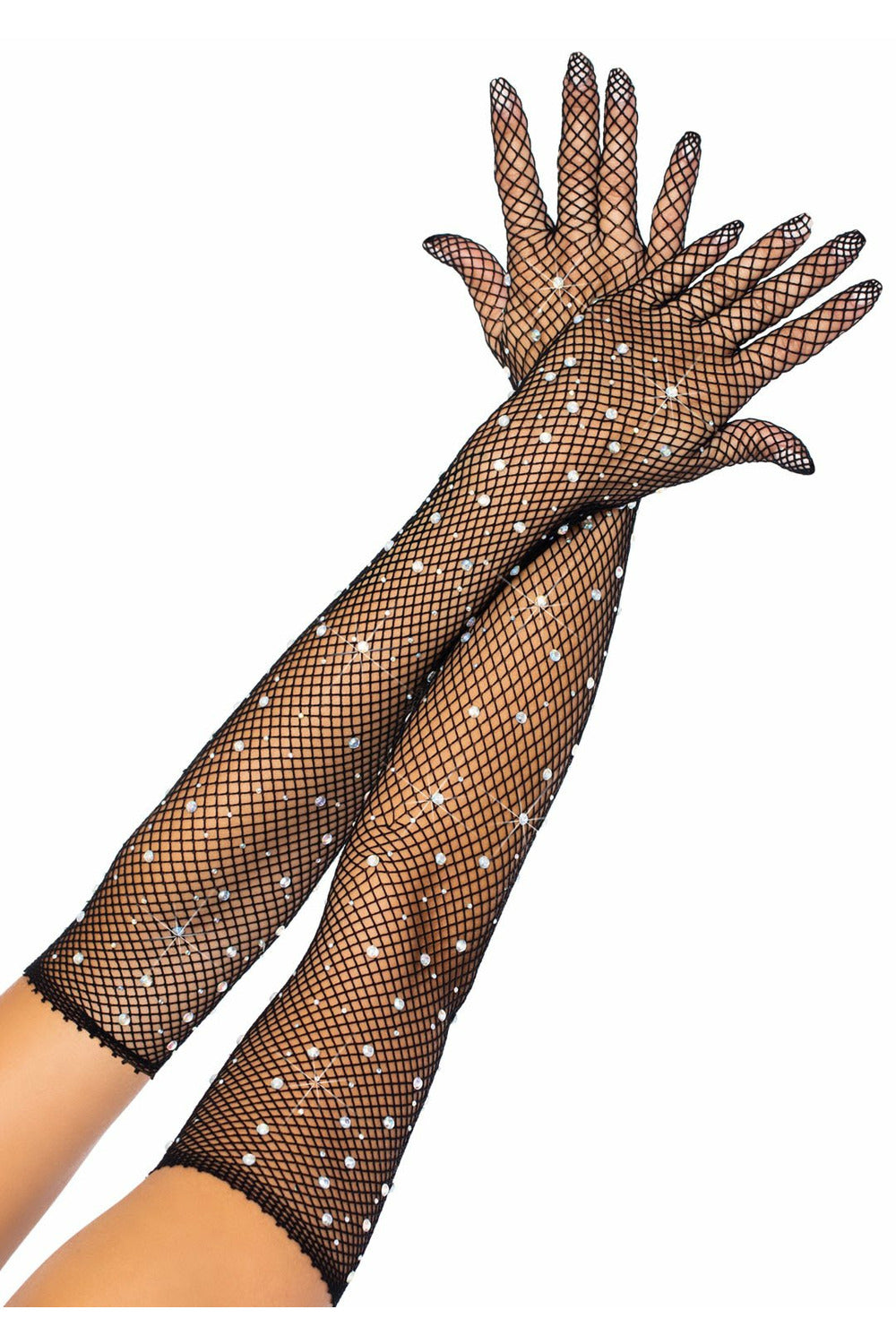 Nude Rhinestone Fishnet Gloves