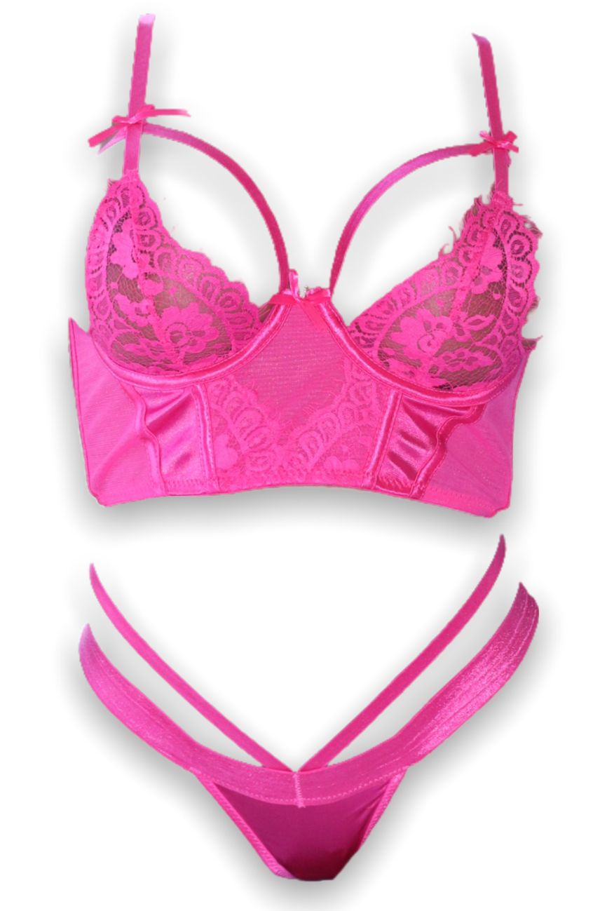 Hot Pink Longline Bra & Panty Set (XL Only) - NinaDoesTheMost