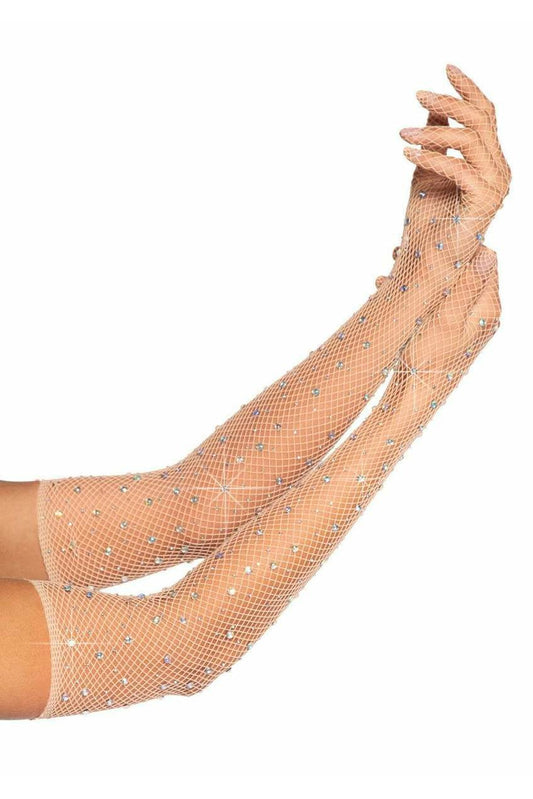 Nude Rhinestone Fishnet Gloves - NinaDoesTheMost