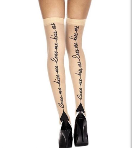 Nude Thigh Highs with "Kiss Me" Backseam